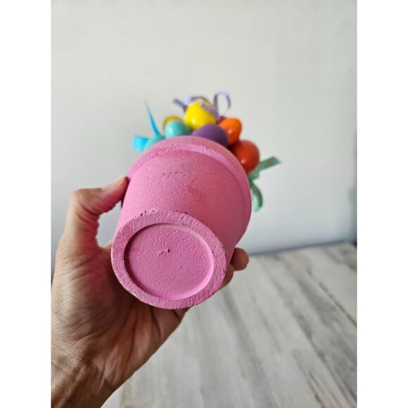 Egg Easter flower pot spring decor ribbons pink pastel unique large - Picture 7 of 8